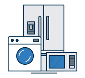 illustrations of home appliances like a fridge, dishwasher and washer and dryer